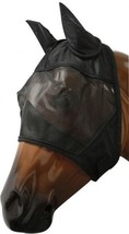 Horse Mesh Fly Mask with Ears Fleece Lined Comfortable Protection Black - £12.74 GBP