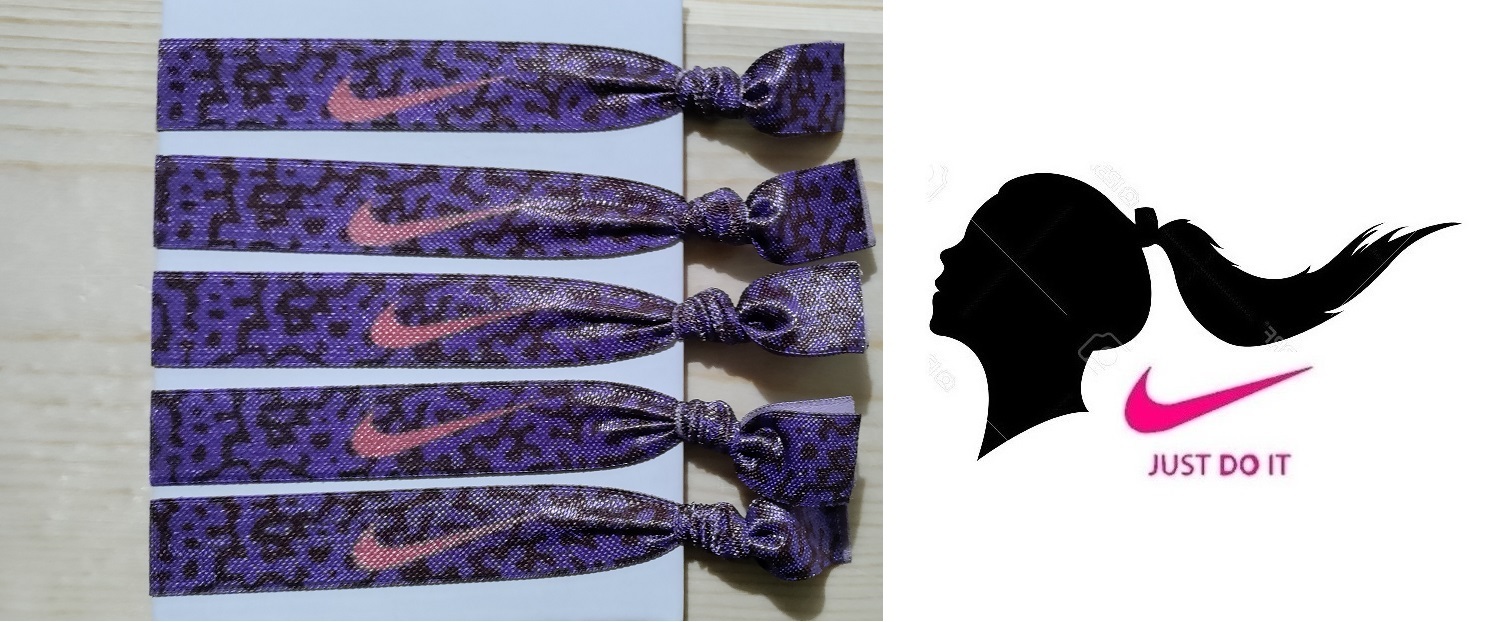 New NIKE Womens Girls Set Of 2 Hair Ties Bands Purple Pink Logo Design  - $6.00