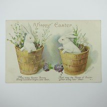 Easter Postcard Two White Rabbits in Baskets Purple Flowers Embossed Antique - £7.97 GBP