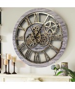 Wall clock 24 inches with real moving gears Silver Grey - £148.86 GBP