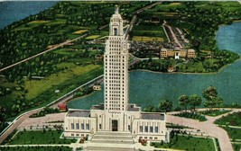 Aerial View Louisiana State Capitol at Baton Rouge Linen Postcard - £10.22 GBP