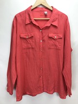 Lino by CHICO&#39;S Womens Blouse Sz 3 100% Linen Orange Button Front Career... - £19.75 GBP