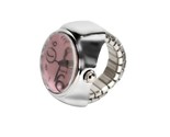 WATCH RING Finger Stretch Band Chrome Time Piece Jewelry Round Pink Face... - $129.84 MXN