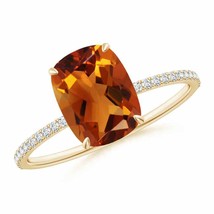 ANGARA Thin Shank Cushion Cut Citrine Ring With Diamond Accents - £857.75 GBP