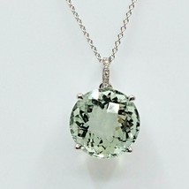 Necklace 18k White Gold Big Pendant Natural Green Amethyst Checker Diamonds New - £869.05 GBP