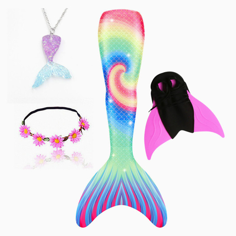 Adult Kids Swimming Mermaid tail Bathing Suit Cosplay Costumes with Garland