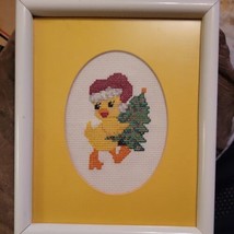Vintage Framed 8 1/2&quot; x 7&quot; Completed Christmas Duck Cross Stitch - A4 - £12.85 GBP
