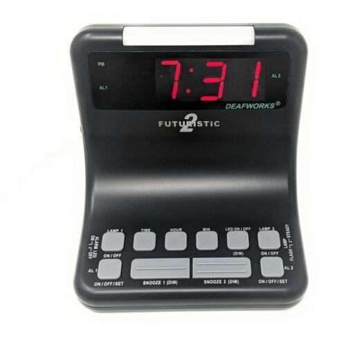 DEAFWORKS Futuristic 2 Dual Alarm Clock with Flashing or Steady Light mode and D - £40.99 GBP