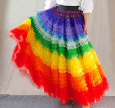 Rainbow Tutu Maxi Skirt Outfit Women Custom Plus Size Multicolored Holiday Skirt image 3