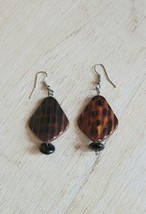 Vintage Earrings Costume Jewelry Handmade Ribbed Animal Print B64 - $10.99