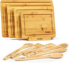 Wood Cutting Boards Bamboo Cutting Board Kitchen Utensils Set With Holder - £50.60 GBP