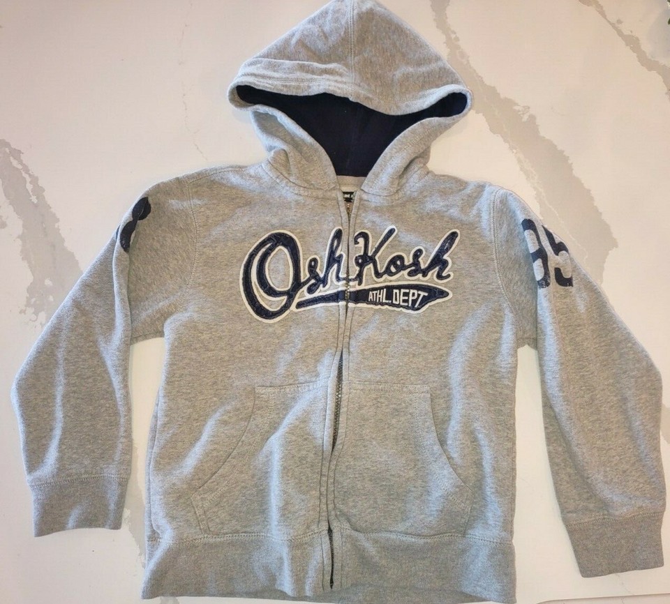 OSH KOSH B&#39;GOSH 1895 ATHLETIC DEPT LIGHT GRAY FULL ZIP HOODIE SWEATER YO... - $17.62