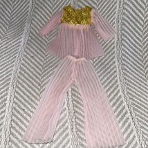 Barbie Mattel Vintage Outfit Sheer Pink Shirt &amp; Pants Gold Casey L2 - $37.66