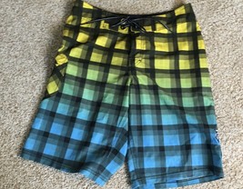 RUSTY Mens Size 28 Green Yellow Blue Plaid Swim Beach Surf Board Shorts ... - £19.80 GBP