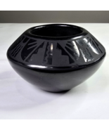 Black On Black Ceramic Vessel Short Vase Vintage Décor - $274.40 CAD