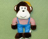 VINTAGE NANCO MONKEY PLUSH 10&quot; WITH YELLOW HAT BLUE OVERALLS RED STRIPED... - $24.57