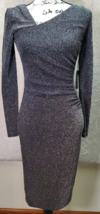 Vince Camuto Bodycon Dress Womens Size 2 Gray Glitter Asymmetrical Neck Back Zip - £36.98 GBP