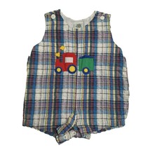 Cuties by Judy Plaid Romper Train 12 Months Snap Bottom Sleeveless Button - $17.60