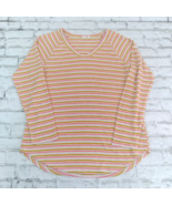 Gap Shirt Womens Medium Pink Yellow Striped Waffle Knit Long Sleeve Pull... - $17.99