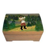 Vintage Hand Painted  Wood Trinket Jewelry Box Mountain Man Playing Bugl... - $64.79