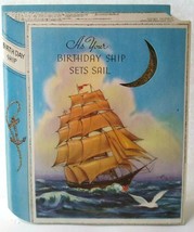 1950&#39;s Birthday Ship Sets Sail Pirate Clipper Book Die-Cut Greeting Card Vintage - £18.66 GBP