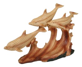 Nautical Marine Sea Ocean 3 Dolphins Swimming With Waves Faux Wood Figurine - £23.37 GBP