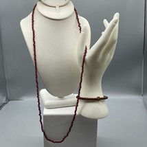 Vintage Garnet Beaded Demi Parure Tiny Polished Beads Necklace and Skinny Bangle - £119.97 GBP