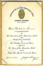 St Mary&#39;s Seminary Association of Miraculous Medal Certificate 1955 - $17.82
