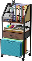 Rustic Brown Rolling File Cart with 4 Wheels &amp; Drawer Storage - Easy Ass... - $93.01