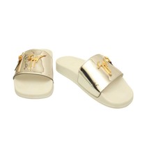 Giuseppe Zanotti Brett Logo Silver Leather Zip Slides Sandals Shoes size 39 - $177.21
