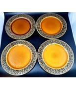 4 Japan Embossed Daisy Ironstone *AMBER &amp; BROWN* 10 1/2&quot; Dinner Plates 4268 - £54.43 GBP