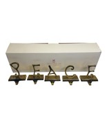 Gold Polished Brass Stocking Holder Set of 5 &quot;PEACE&quot; Letter Heavy Potter... - $80.00