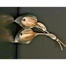 Large Wintage 925 Sterling Silver &amp; Blue Gems Calla Lillies Brooch Sky - $53.47