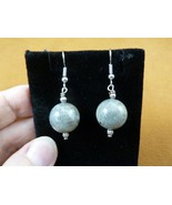 (EE251-3) gray green Labradorite gemstone bead silver tone dangle earrings - $27.03 CAD