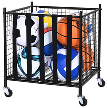VEVOR Rolling Sports Ball Storage Cart, Basketball Cage with Elastic Straps - $35.99