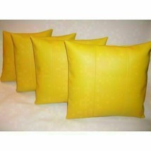 Cushion Stylish New Pillow Leather Cover Decor Set Genuine Soft Lambskin Yellow - £35.16 GBP