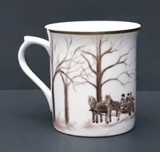 Hand Drawn Art On Coffee Mug Cup Horse Wagon In Forest Artist Signed Cot... - $23.76