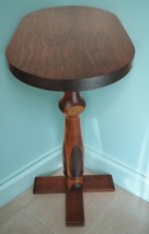 Handmade Marquetry Turned Solid Wood Oval Pedestal Side Table Plant Stan... - $173.24
