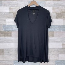 American Eagle Soft &amp; Sexy Cut Out High Collar V Neck Tee Black Womens M... - $17.81