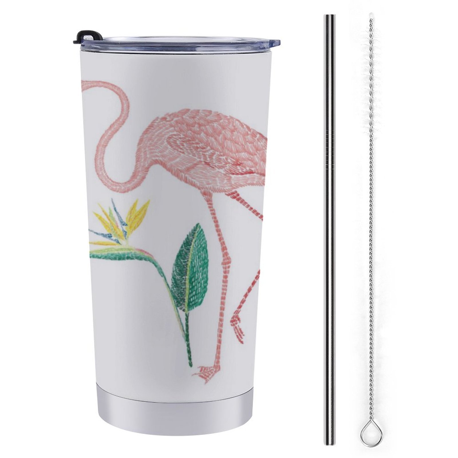 Primary image for Mondxflaur Flamingos Steel Thermal Mug Thermos with Straw for Coffee