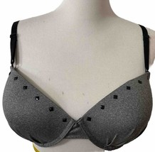 Fruit of the Loom Push UP Bra Gray with Black Diamond Studs Sz 38D Gothic Molded - £7.19 GBP
