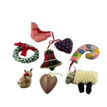 Handmade Fabric Christmas Ornament Lot of 8 Bird Lamb Heart Bell Reindeer Wreath - £18.23 GBP