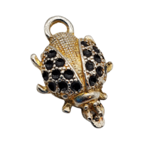 Ladybug Beetle Bug Pendant Vintage Clip Gold Tone Jewelry Black Gold 1 1/4&quot; L - £5.11 GBP