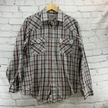 Levi Plaid Shirt VTG Mens Sz L Mother Of Pearl Snaps Red White Blue Western - £24.71 GBP
