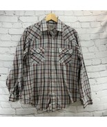 Levi Plaid Shirt VTG Mens Sz L Mother Of Pearl Snaps Red White Blue Western - £24.17 GBP