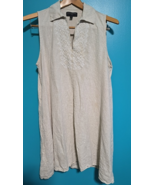 Banana Republic Sleeveless Linen Tunic Dress Large Beige Embroidered Res... - $35.85 CAD