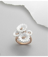 14K Rose Gold Plated Sterling Silver Frosted Flowers Ring Sz 8 - £25.32 GBP