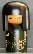 Vintage Japanese Carved Wooden Traditional Girl Kokeshi Doll Black Hair 5&quot; Tall - $21.04