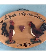 vintage 2002 Rustic Farmyard Rooster And Chicken Wood Plaque - £10.79 GBP