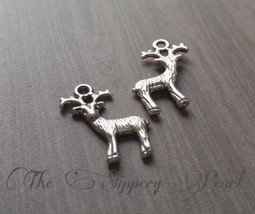 5 Deer Charms Antique Silver Tone Reindeer Pendants Nature Animal 2 Sided - £3.24 GBP